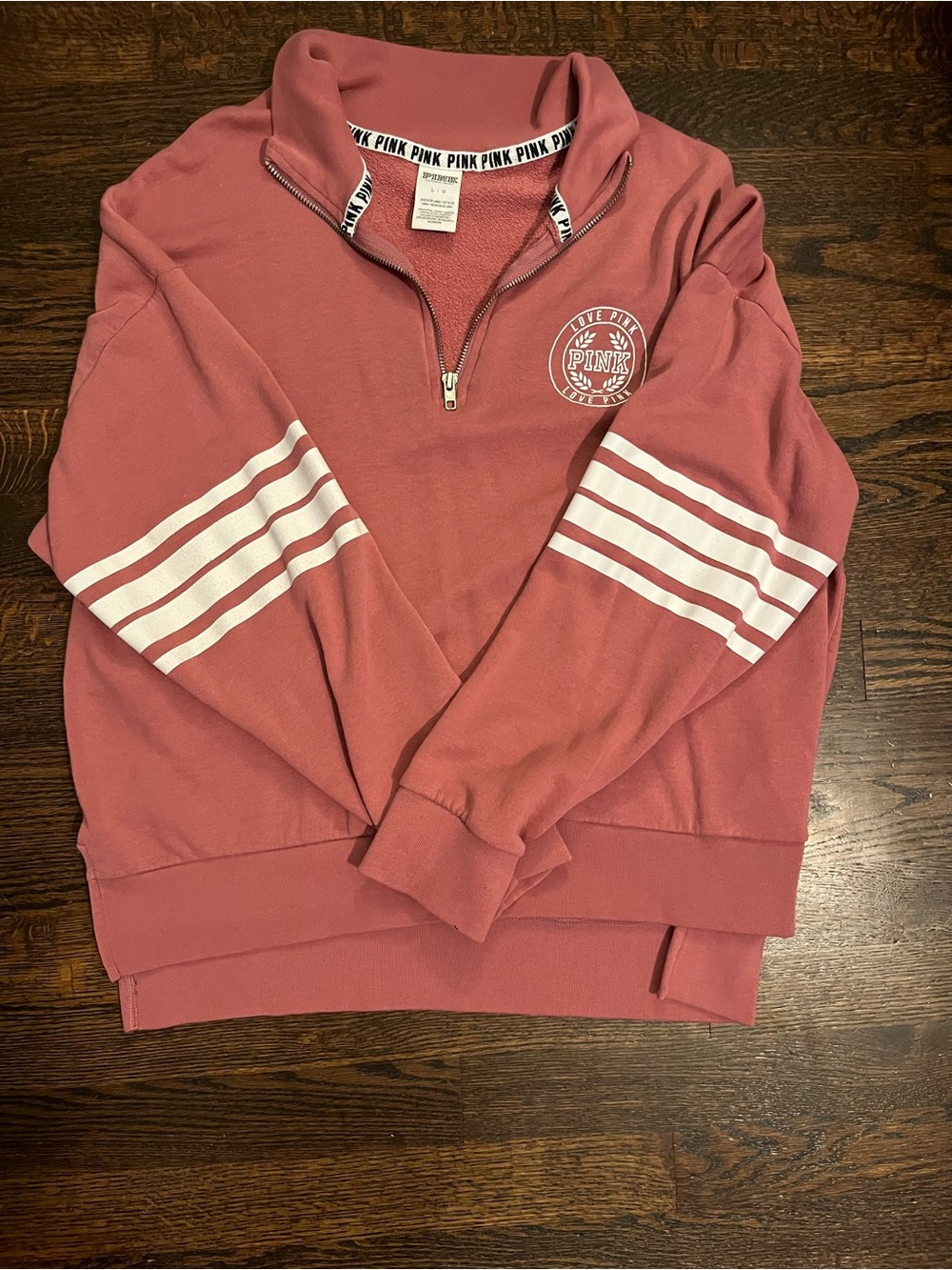 Victoria’s Secret PINK 3/4 Zip Sweatshirt Striped Sleeve Y2K Campus size L